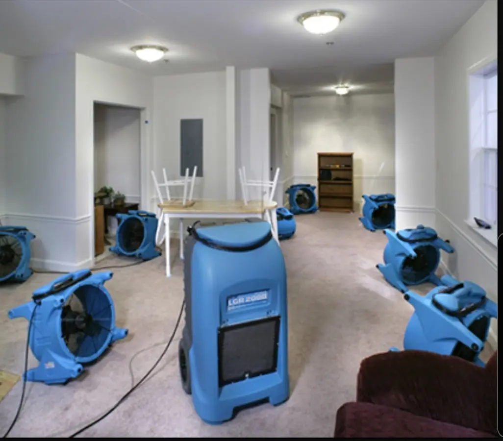 Air movers and dehumidifier setup for Water Damage Restoration in Moorestown