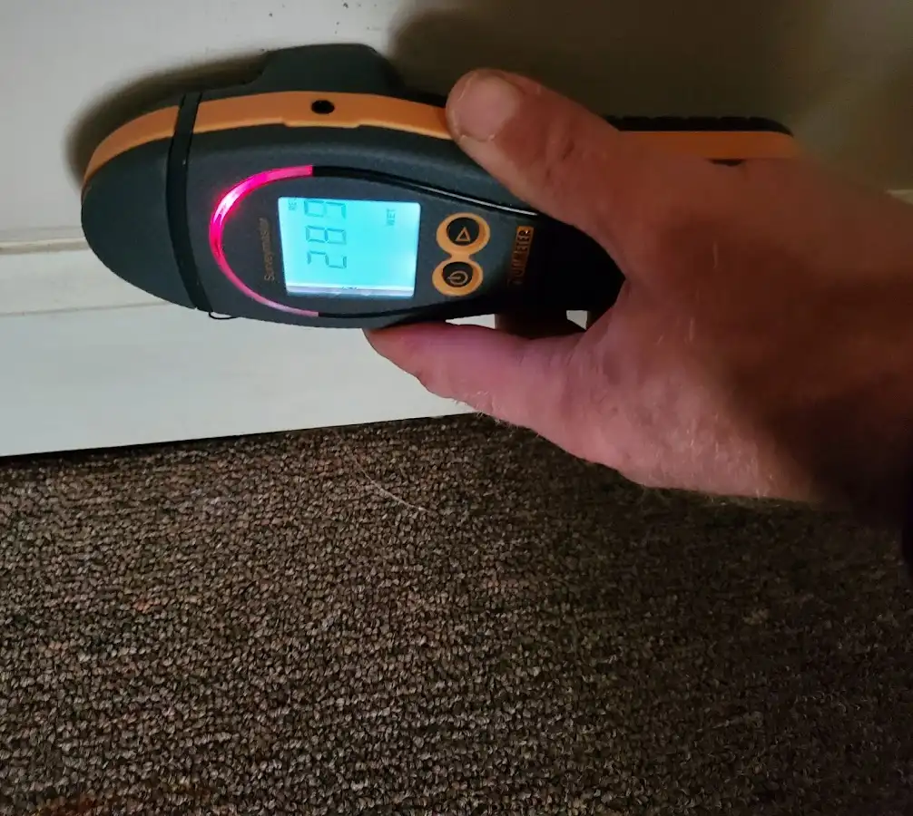 Moisture detection at baseboard during Sewage Cleanup & Sanitation in Moorestown